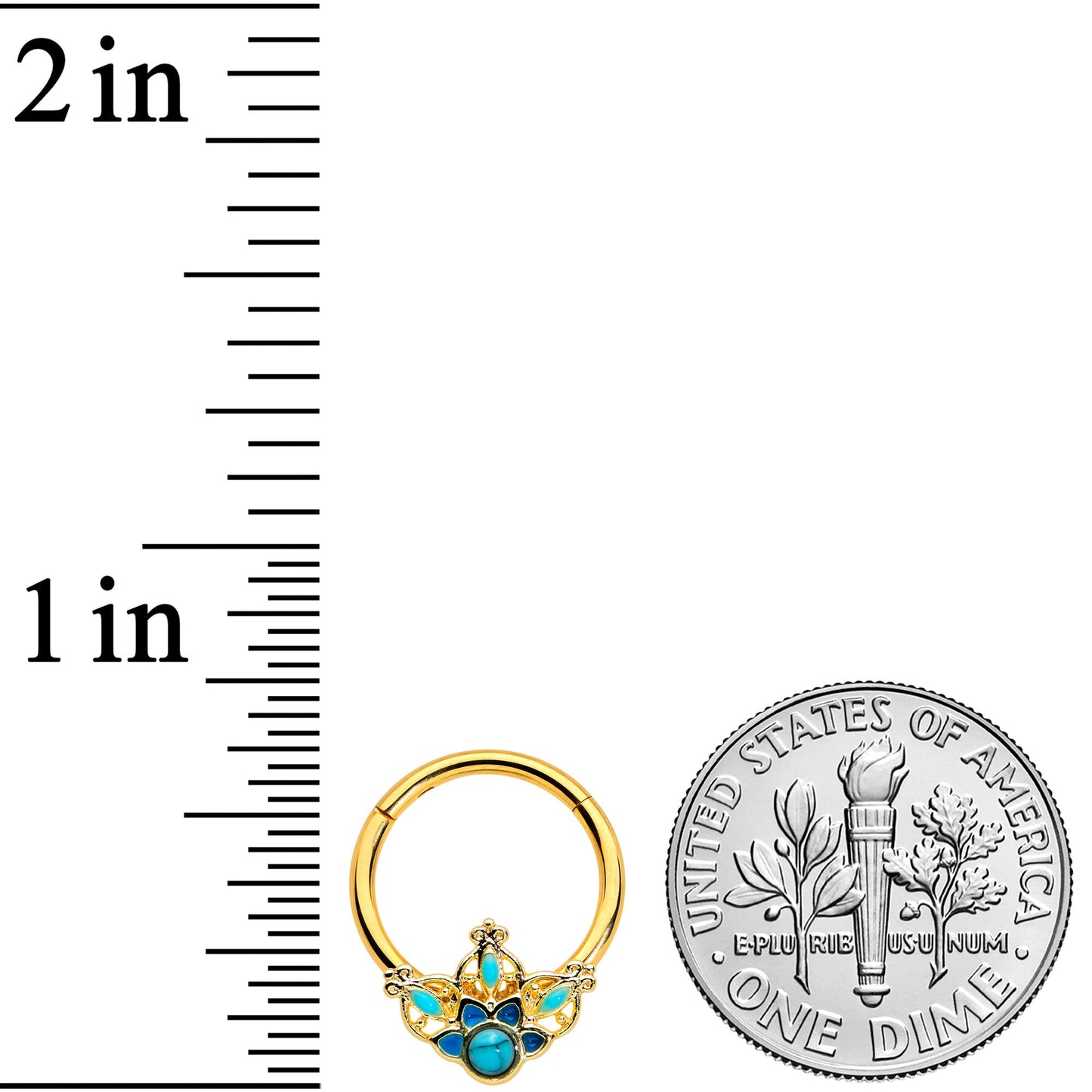 16G 3/8 Turquoise Gold Tone Opulent Flower Hinged Segment Ring