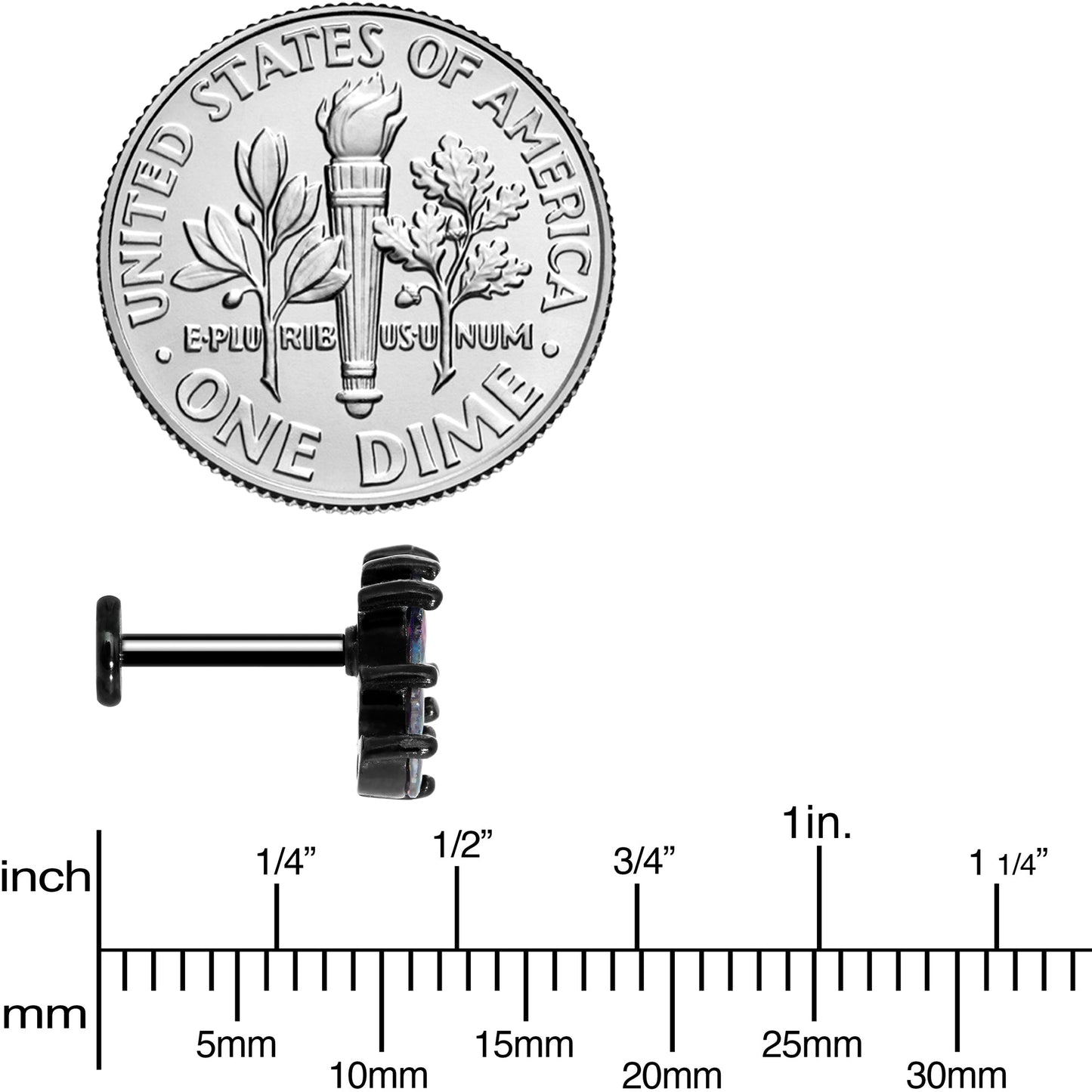 16G 5/16 Clear CZ Gem Black Fan Internally Threaded Labret Tragus