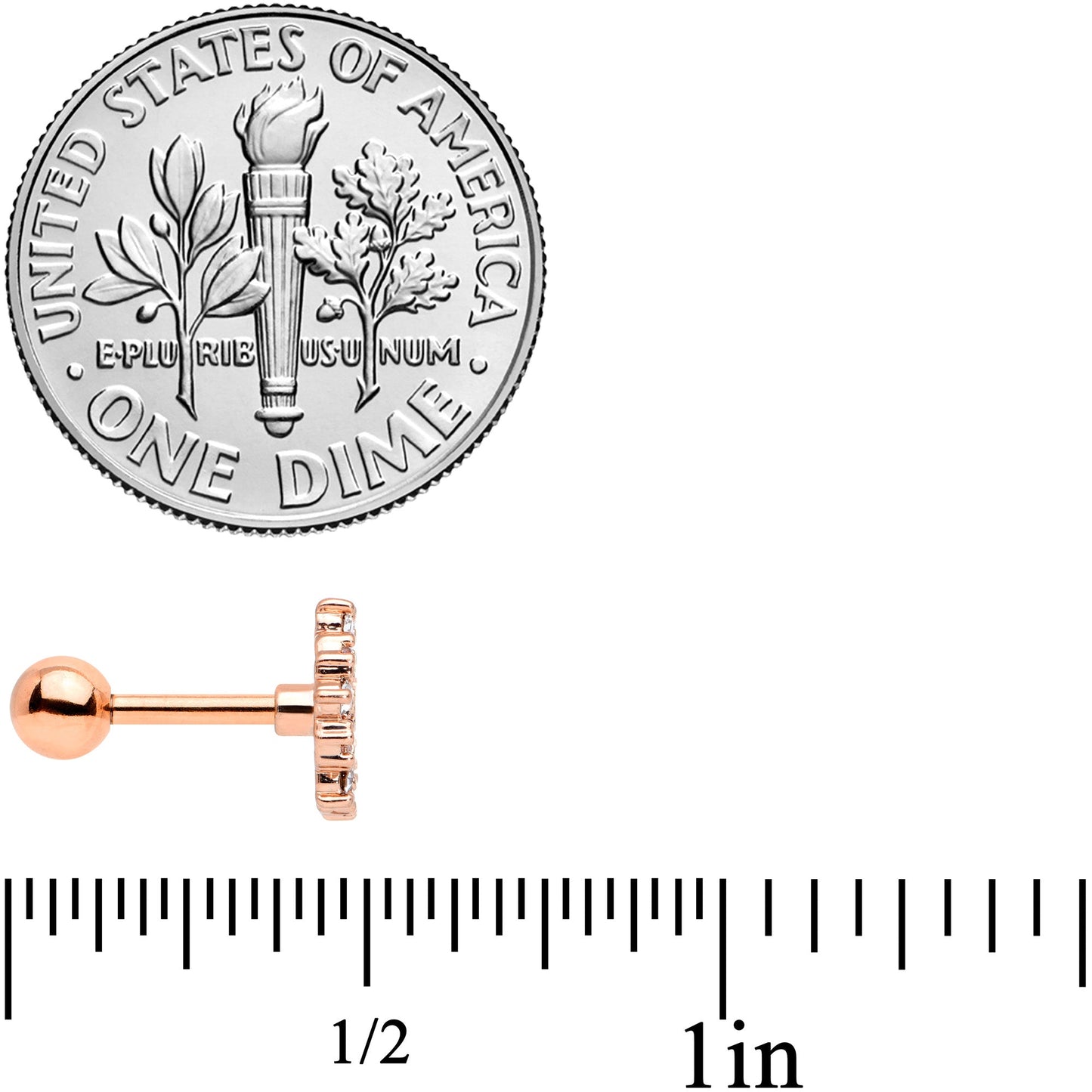 16G 1/4 Clear CZ Gem Rose Gold Tone Geometric Web Tragus Earring