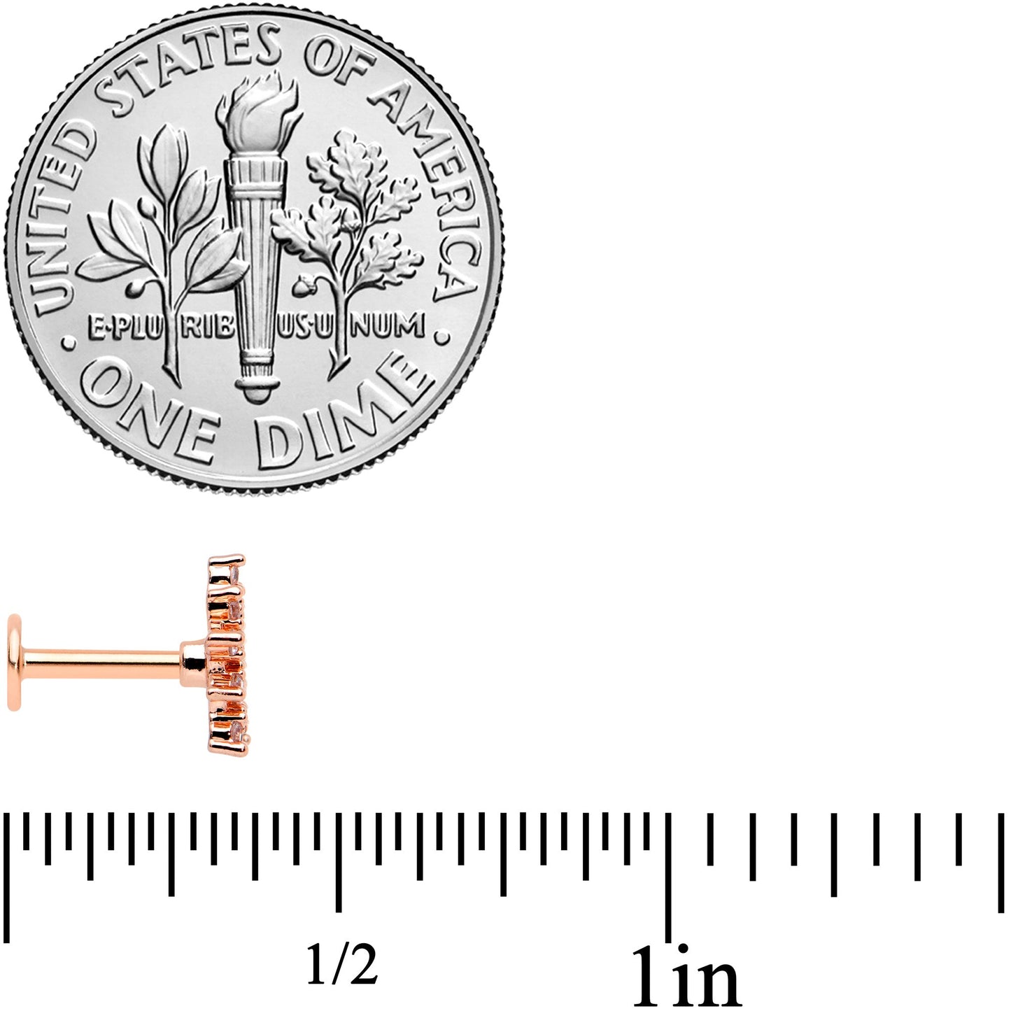 16G 1/4 Clear Gem Rose Gold Hue Stylish Flower Labret Tragus