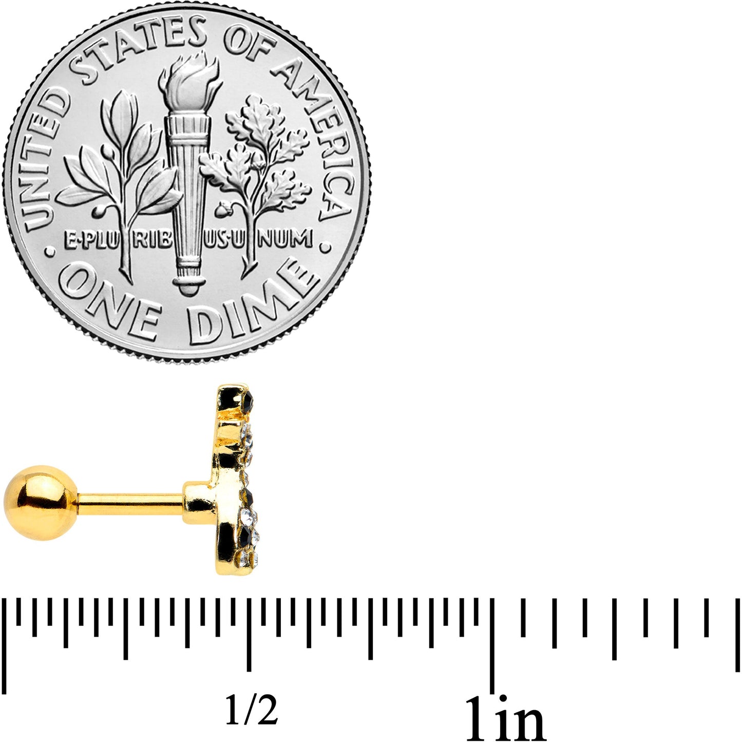 16G 1/4 Black Gem Gold Tone Decadent Deer Cartilage Tragus