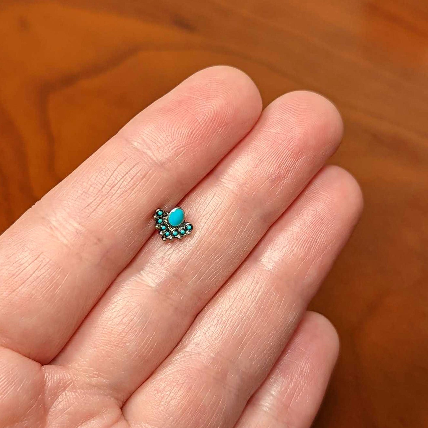 16G 5/16 Blue Turquoise Stone Shield Labret Monroe Tragus