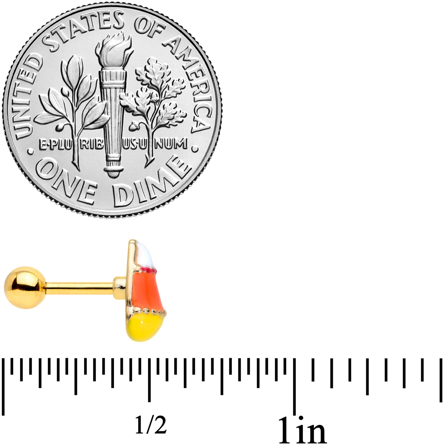 16G 1/4 Gold Tone Candy Corn Halloween Cartilage Tragus Earring