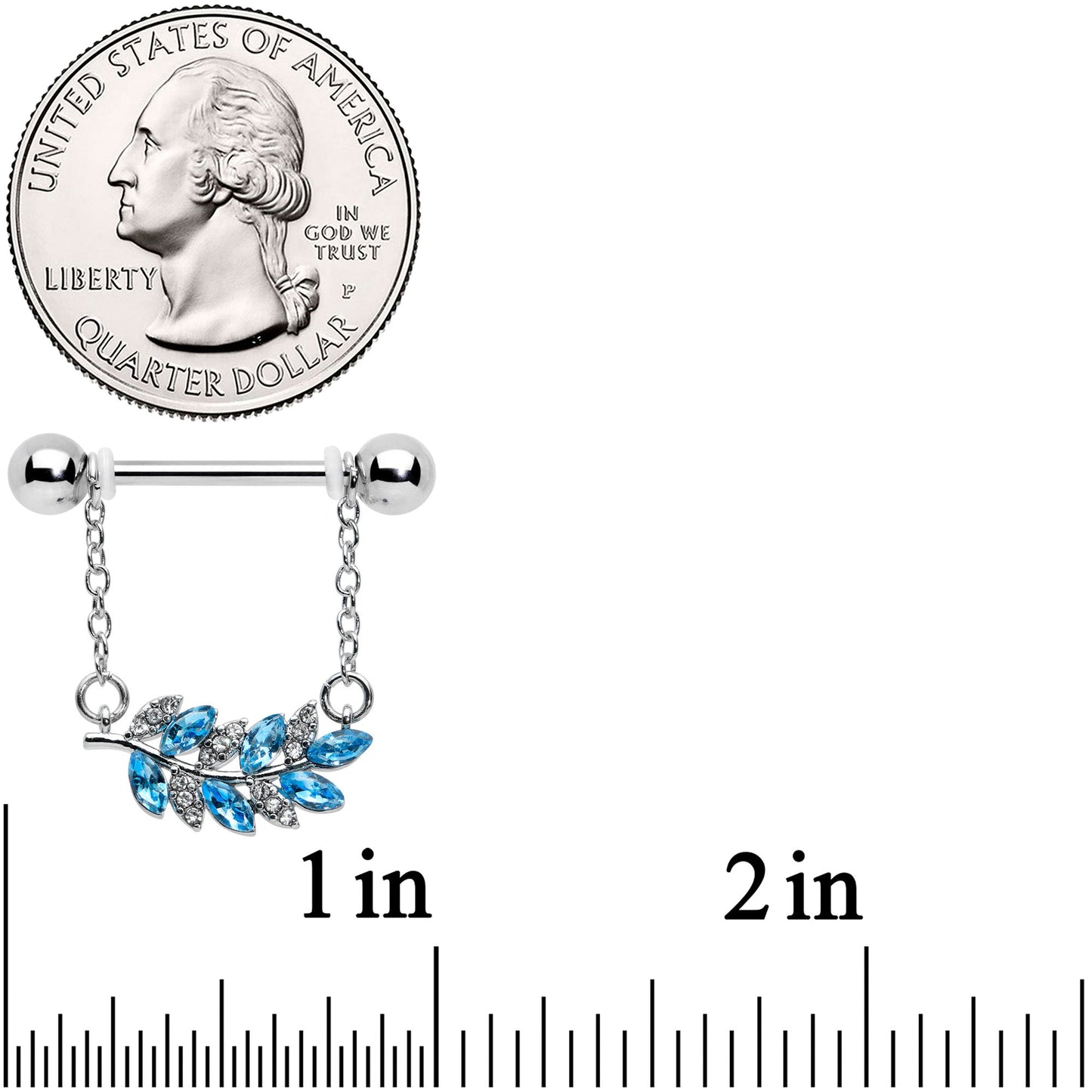 14G 9/16 Clear Blue Gem Leafy Branch Dangle Nipple Ring Set