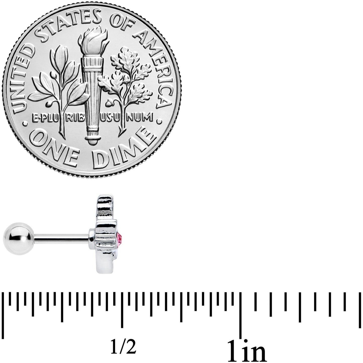 16G 1/4 Pink Gem Black Cat White Flowers Cartilage Tragus Earring