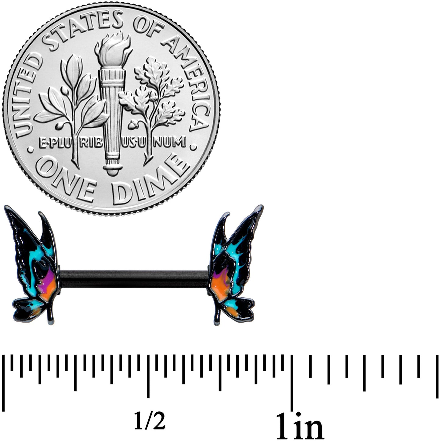 14G 9/16 Black Sunset Butterfly Barbell Nipple Ring Set