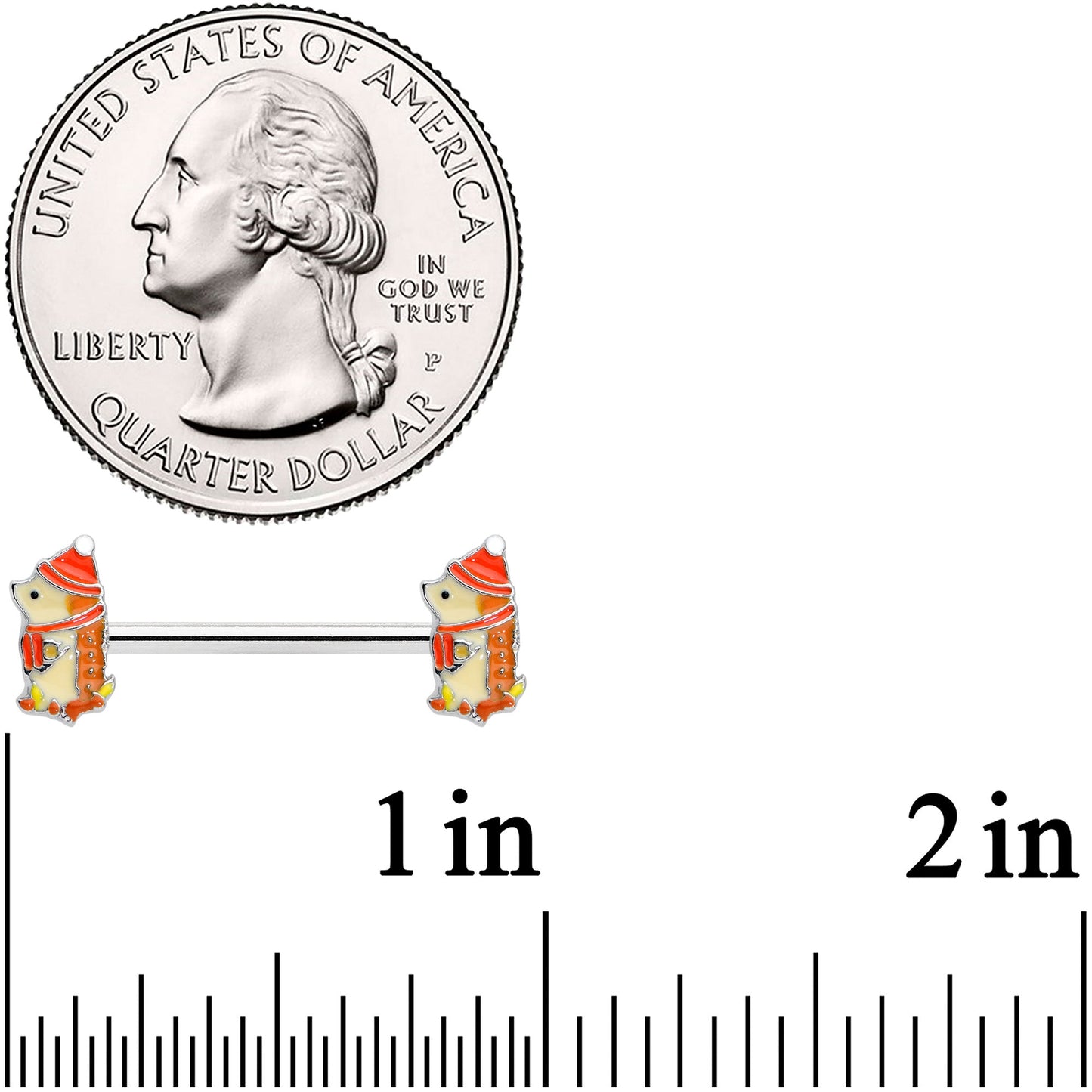 14G 9/16 Cozy Winter Hedgehog Barbell Nipple Ring Set