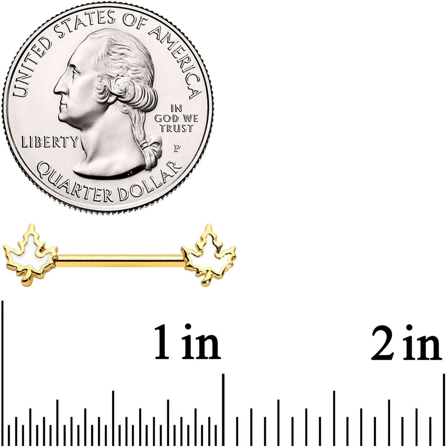 14G 9/16 Gold Tone Fall White Maple Leaf Barbell Nipple Ring Set