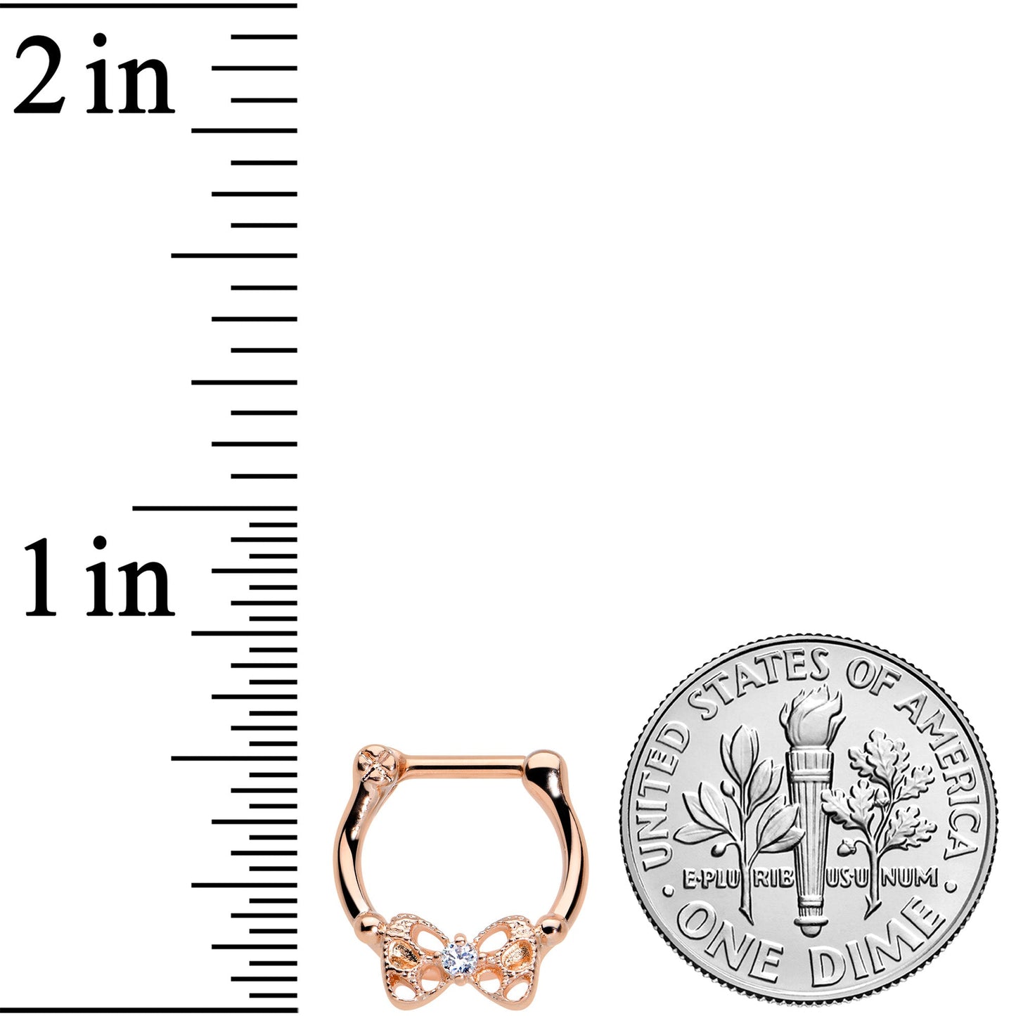 16G 3/8 Clear CZ Gem Rose Gold Hue Openwork Bow Cartilage Clicker