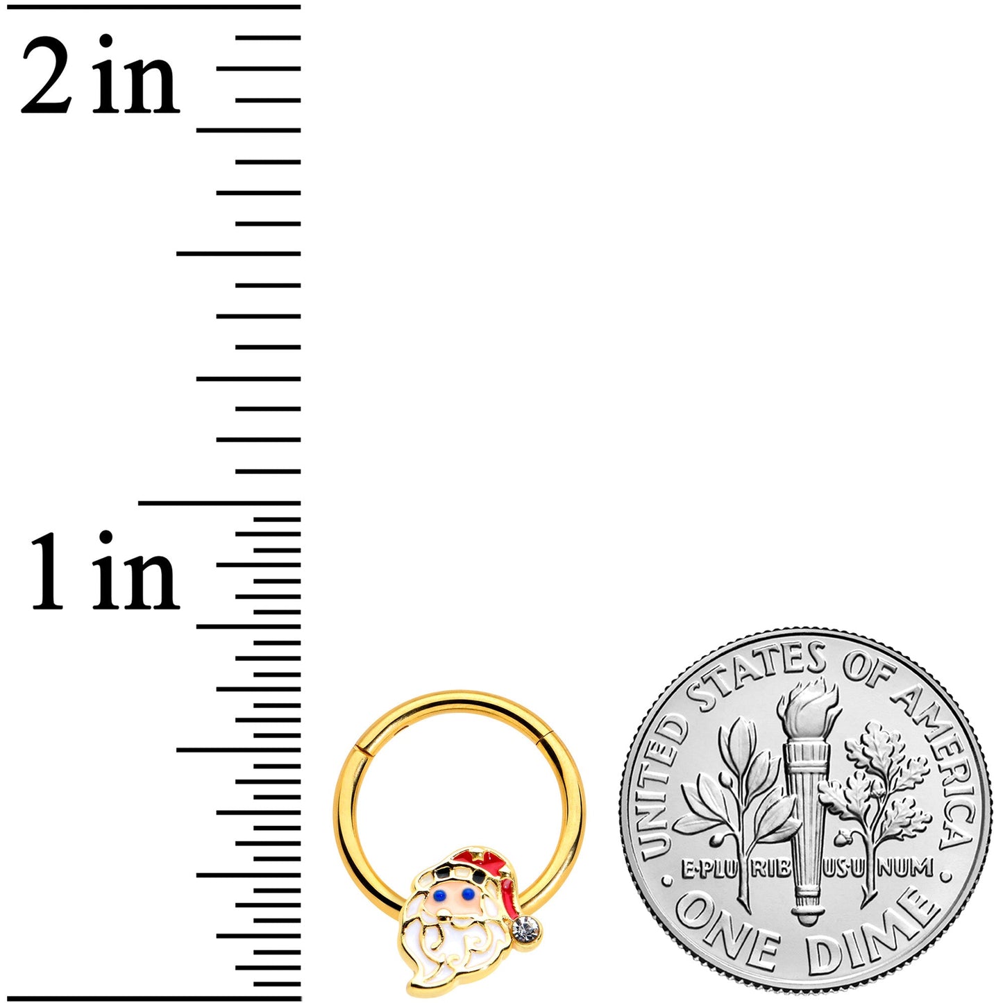 16G 3/8 Clear Gem Gold Tone Santa Christmas Hinged Segment Ring