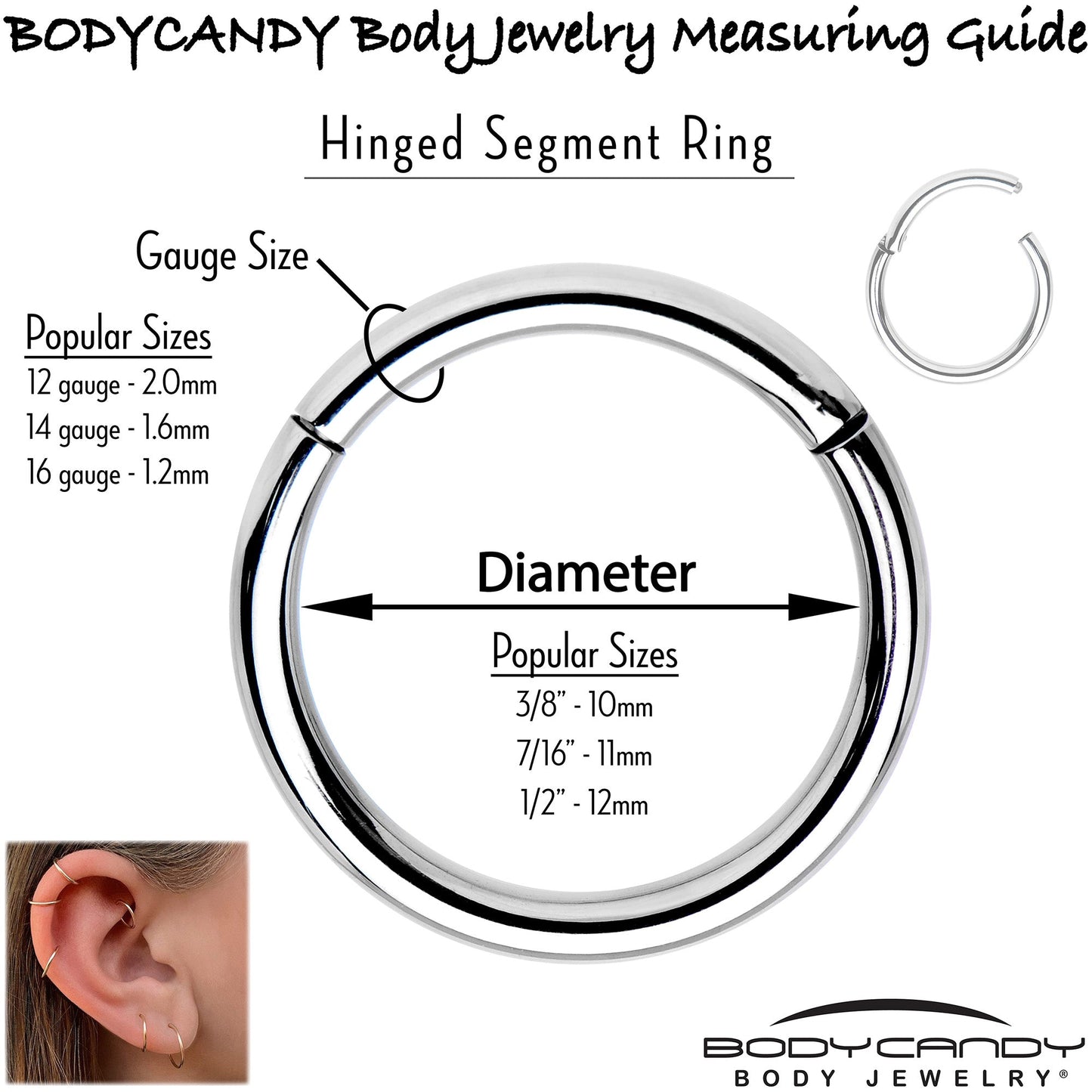 16G 3/8 Iridescent Crescent Moon Hinged Segment Ring