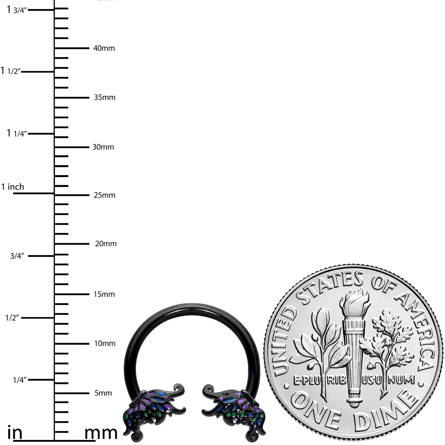 16G 3/8 Black Fantasy Faerie Wings Horseshoe Circular Barbell