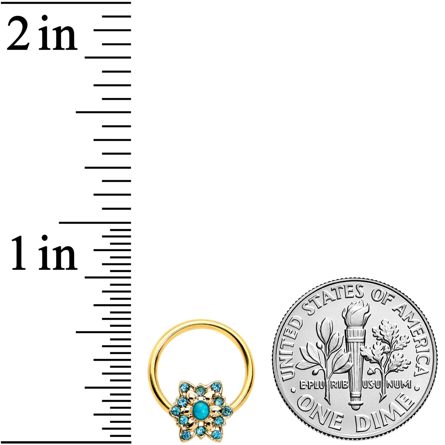 16G 3/8 Aqua Gem Gold Tone Snowflake Christmas BCR Captive Ring