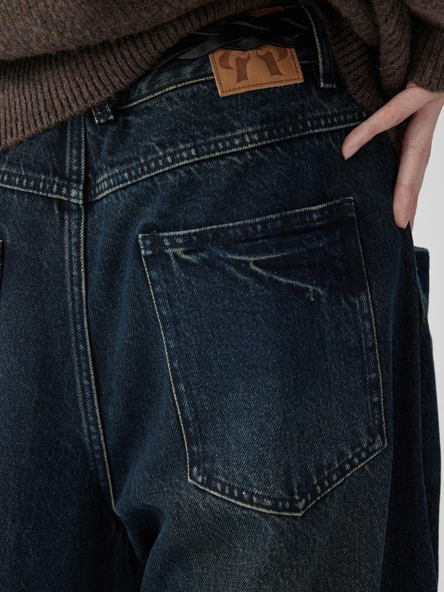 Brown Blue Nano Water Foot Washing Mouth Reverse Stitching Raw Hem Jeans