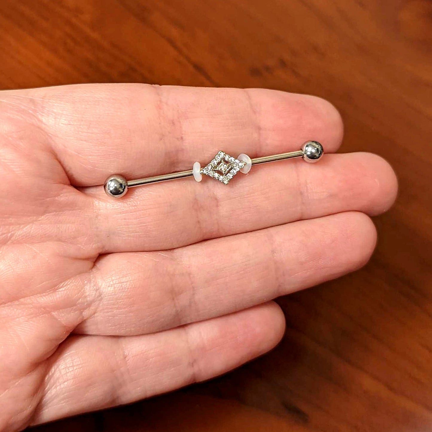 14G Clear Gem Double Rhombus Deco Industrial Barbell 38mm