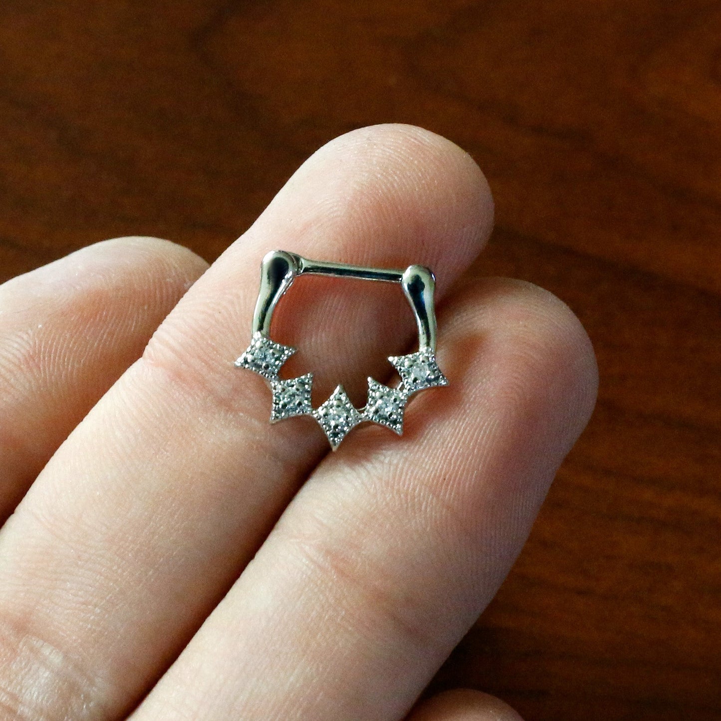 16G 3/8 Clear Gem Textured Rhombus Arc Cartilage Clicker Ring