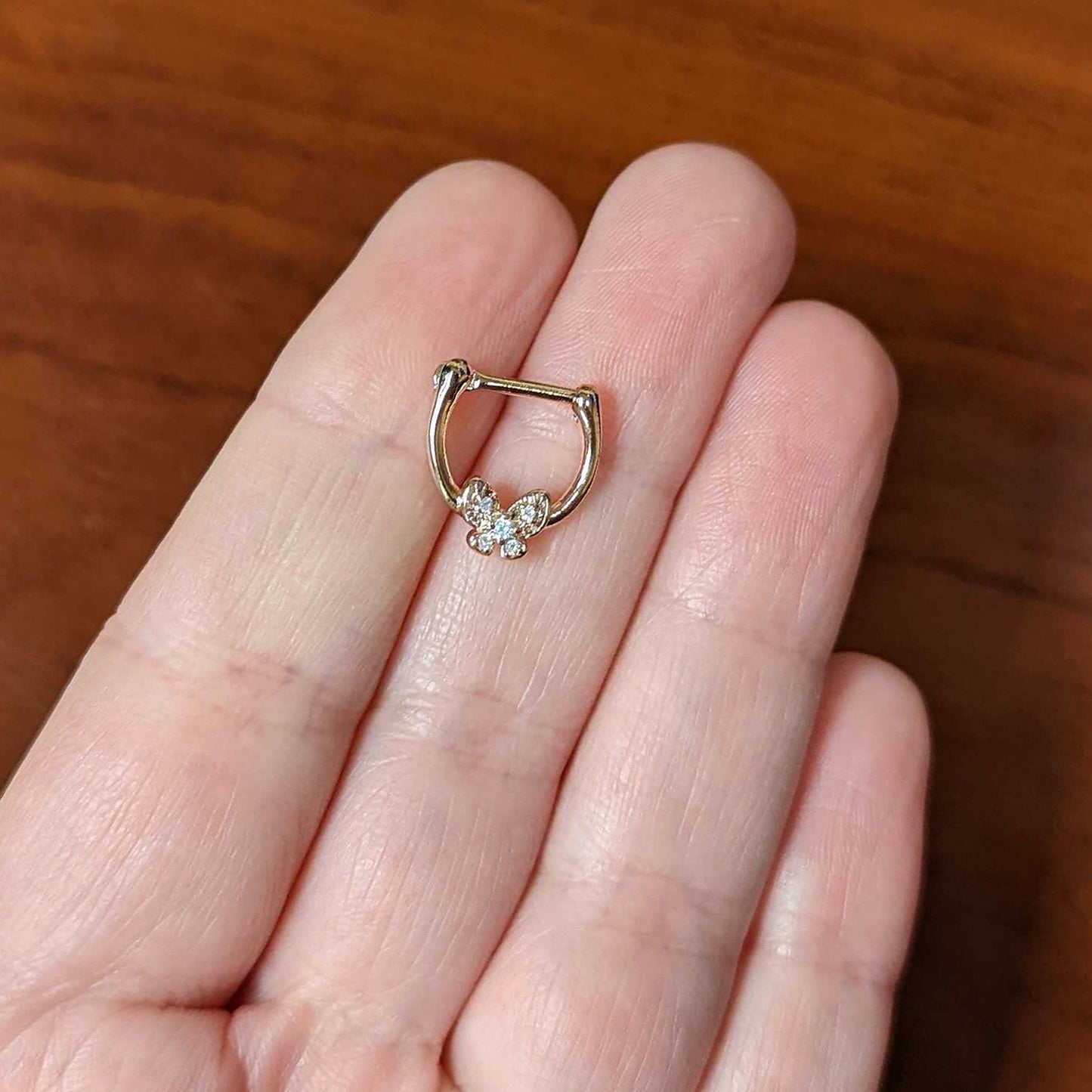 16G 5/16 Clear Gem Rose Gold Tone Beauty Butterfly Cartilage Clicker