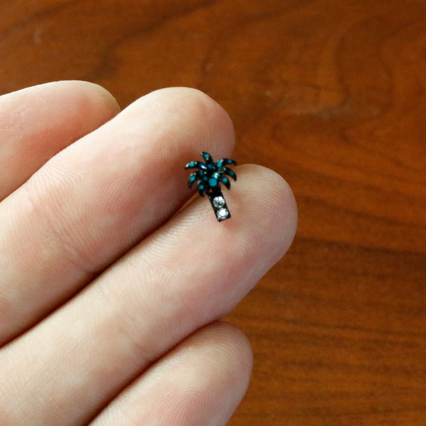 16G 5/16 Clear Gem Black Night Palm Tree Dangle Labret Tragus