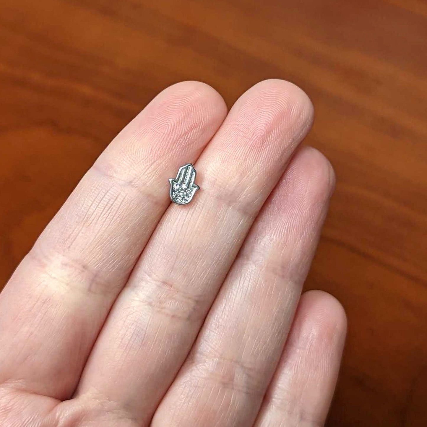 Clear CZ Gem Understated Hamsa Hand Barbell Tongue Ring