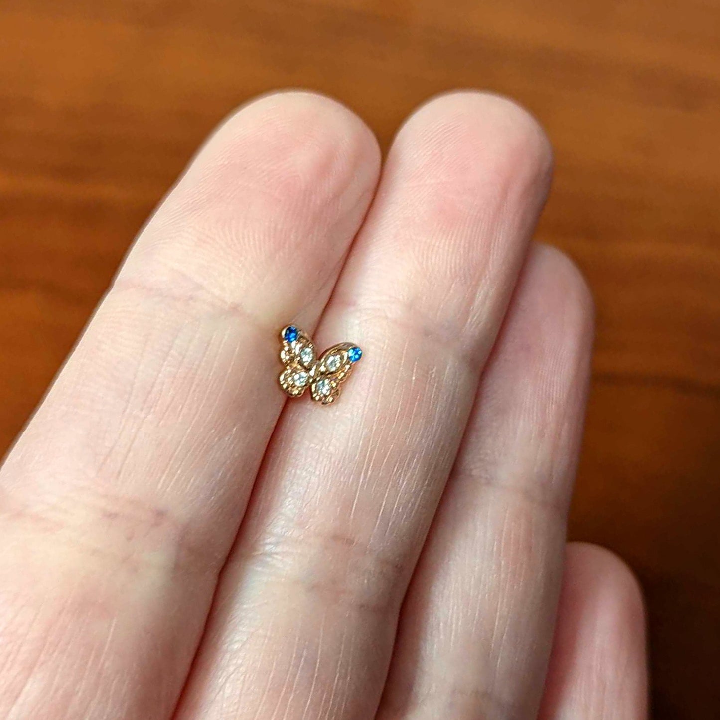 16G 1/4 Blue Gem Rose Gold Tone Butterfly Cartilage Tragus