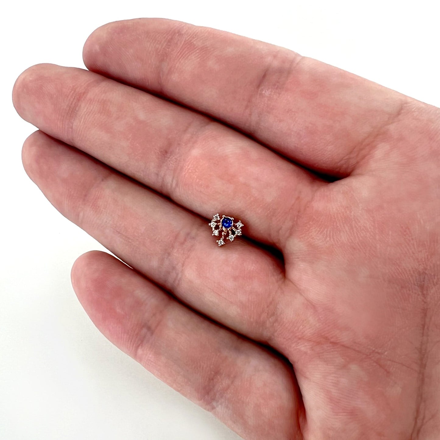 20G 1/4 Blue Clear Gem Rose Gold Tone Glamour Flare Nose Bone