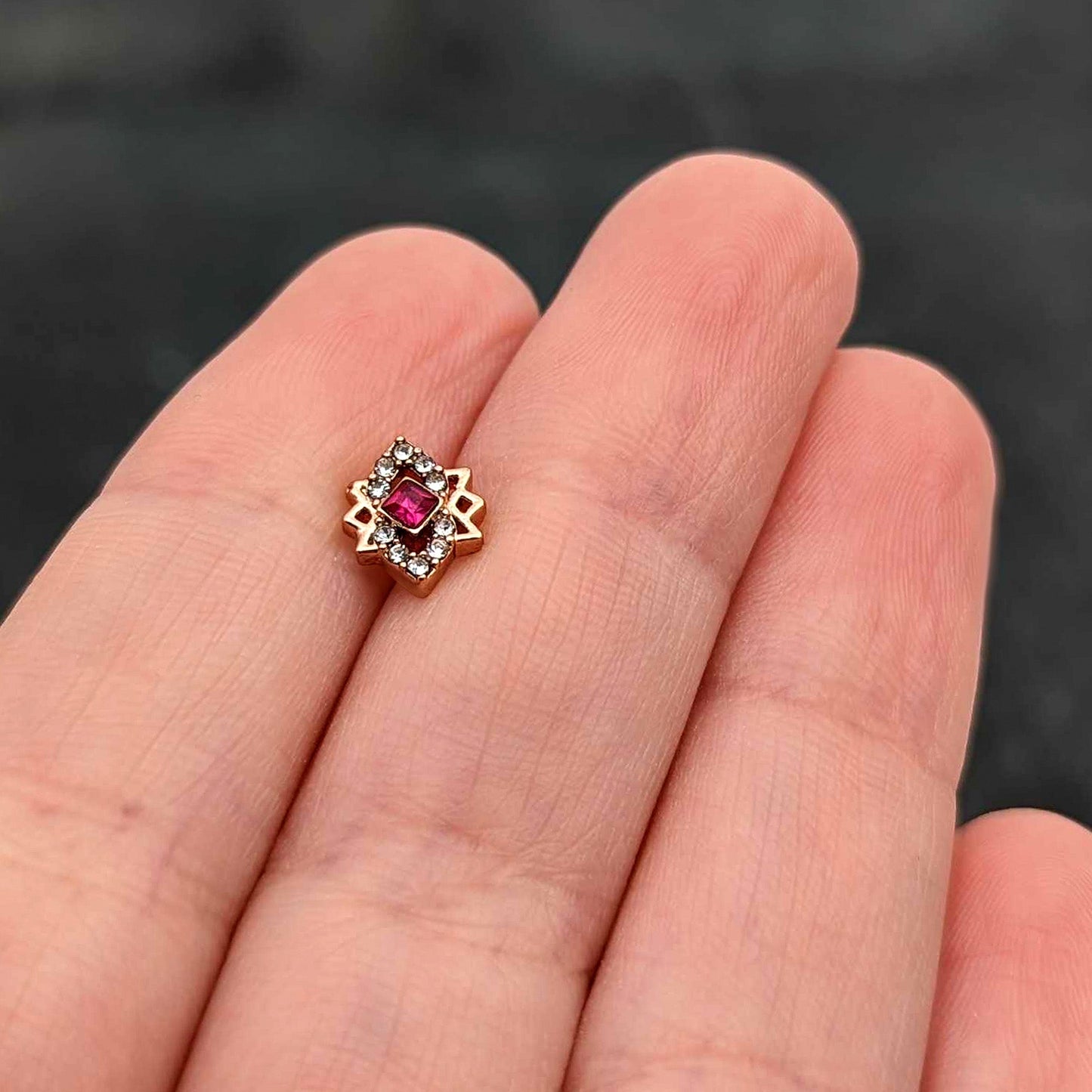 16G 1/4 Red Gem Rose Gold Tone Octogram Star Labret Monroe Tragus