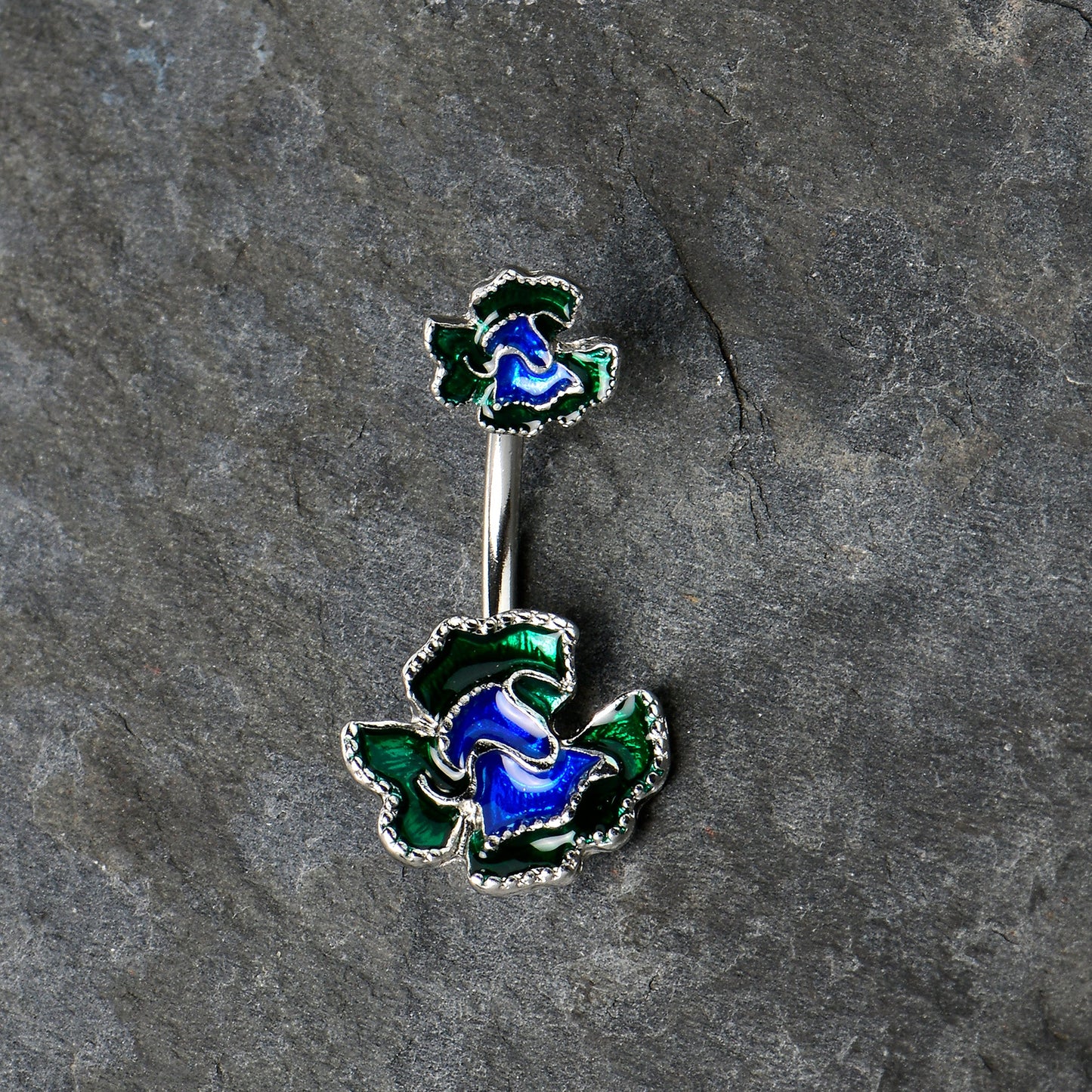 Spring Flower Green Blue Double Mount Belly Ring