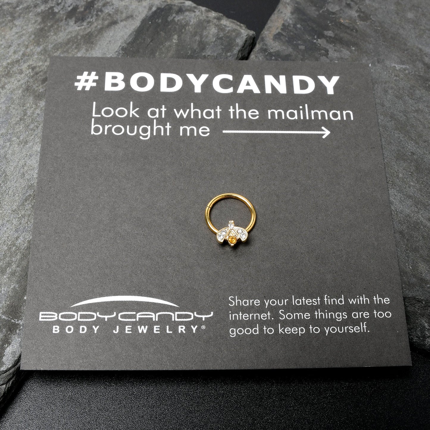 16G 3/8 Yellow Gem Gold Tone Fashion Winged Bug Hinged Segment Ring