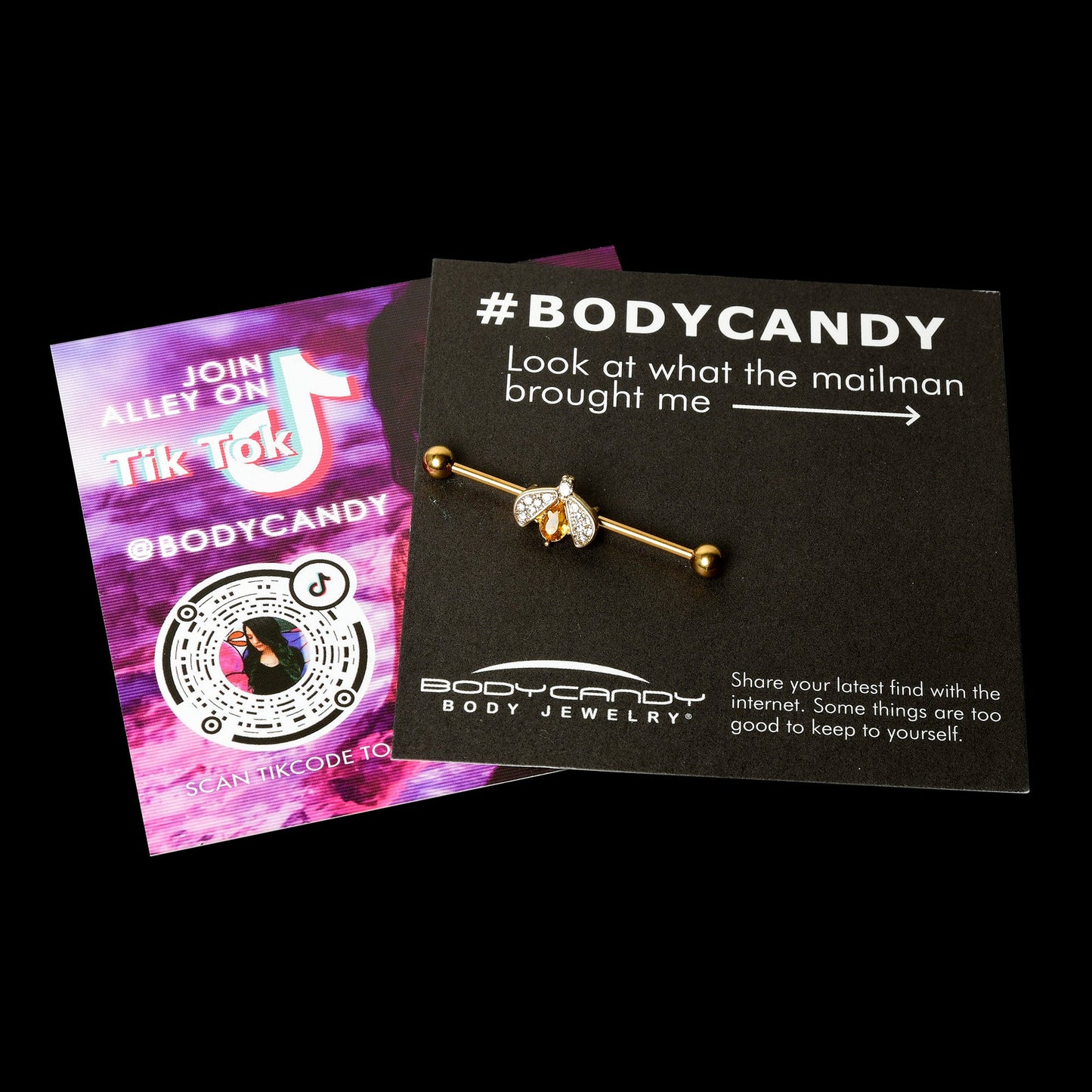 14G Clear Yellow Gem Gold Tone Style Bug Industrial Barbell 38mm