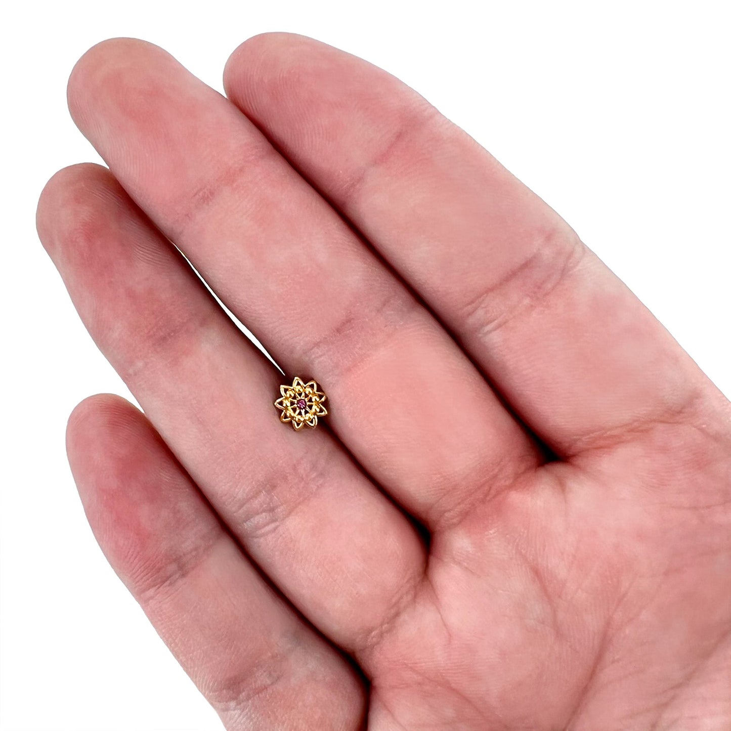 16G 1/4 Pink Gem Gold Tone Starry Flower Cartilage Tragus Earring