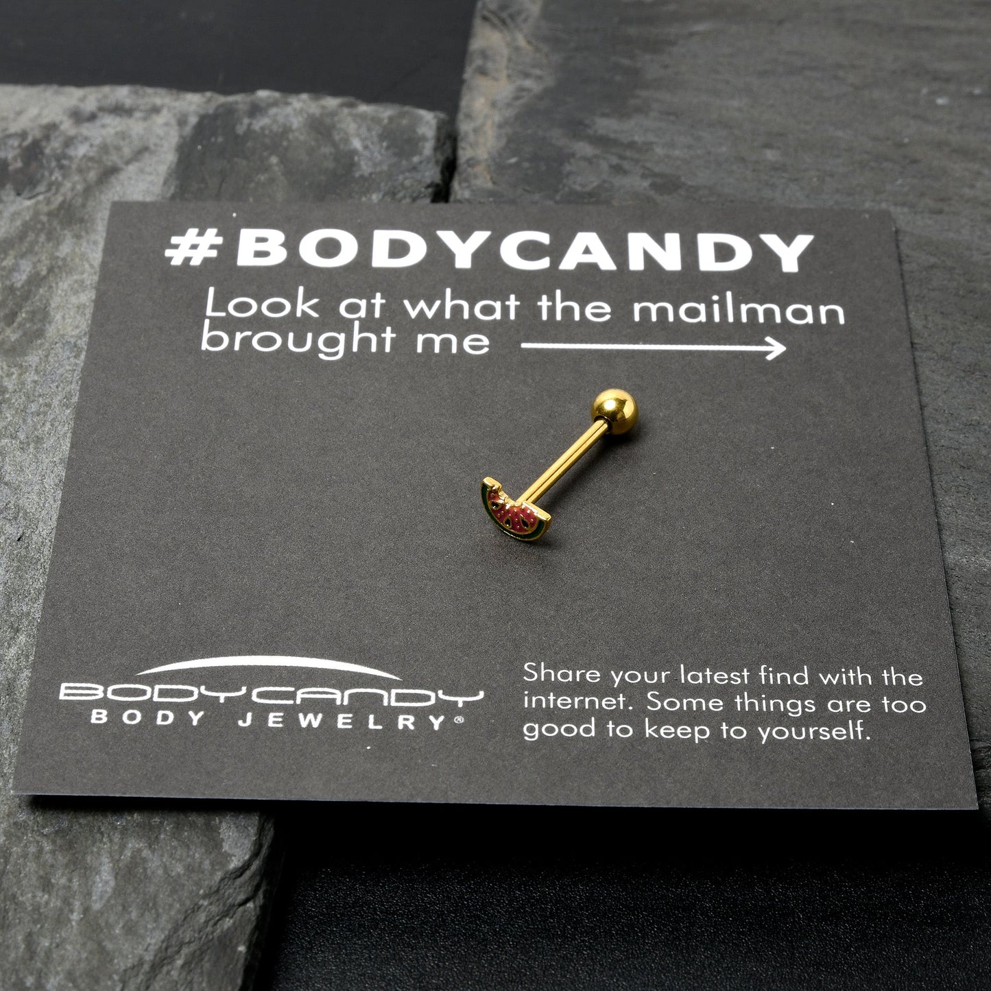 Gold Tone Watermelon Bite Barbell Tongue Ring