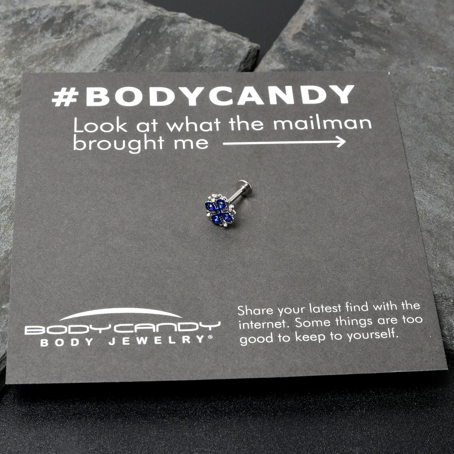 16G 5/16 Blue Clear Gem Embellished Cross Labret Monroe Tragus