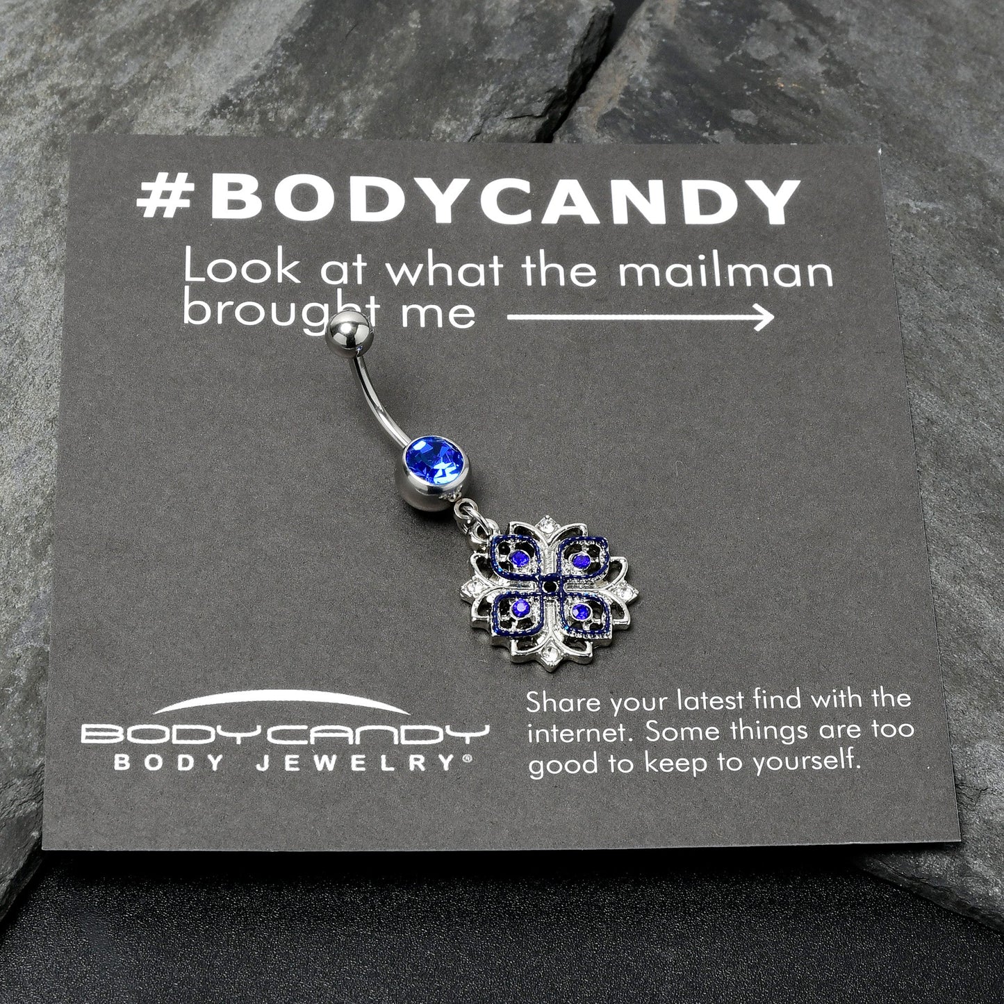 Clear Blue Gem Embellished Cross Dangle Belly Ring