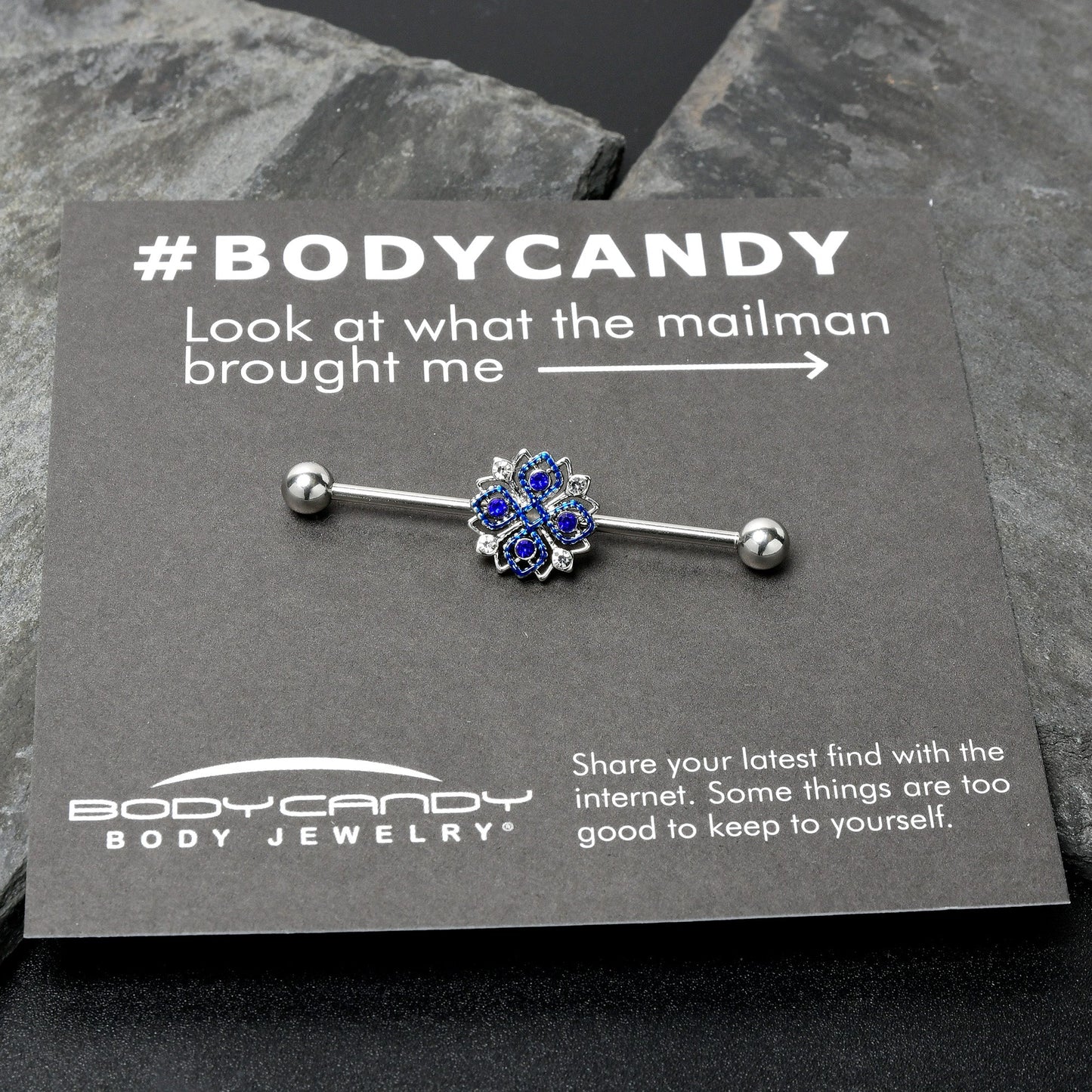 14G Clear Blue Gem Embellished Cross Industrial Barbell 38mm