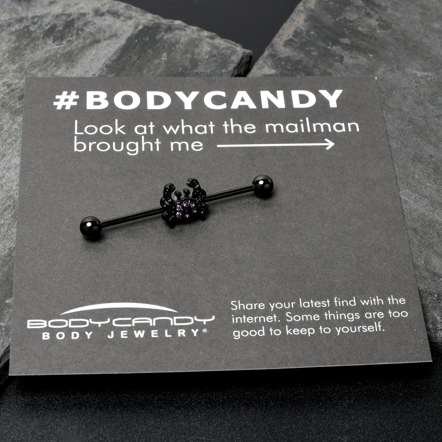 14G Purple Gem Black Chic Crab Industrial Barbell 38mm