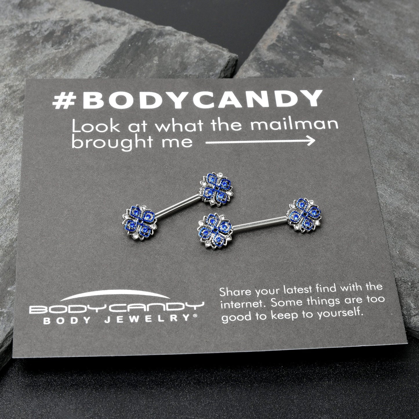 14G 9/16 Clear Blue Gem Embellished Cross Barbell Nipple Ring Set