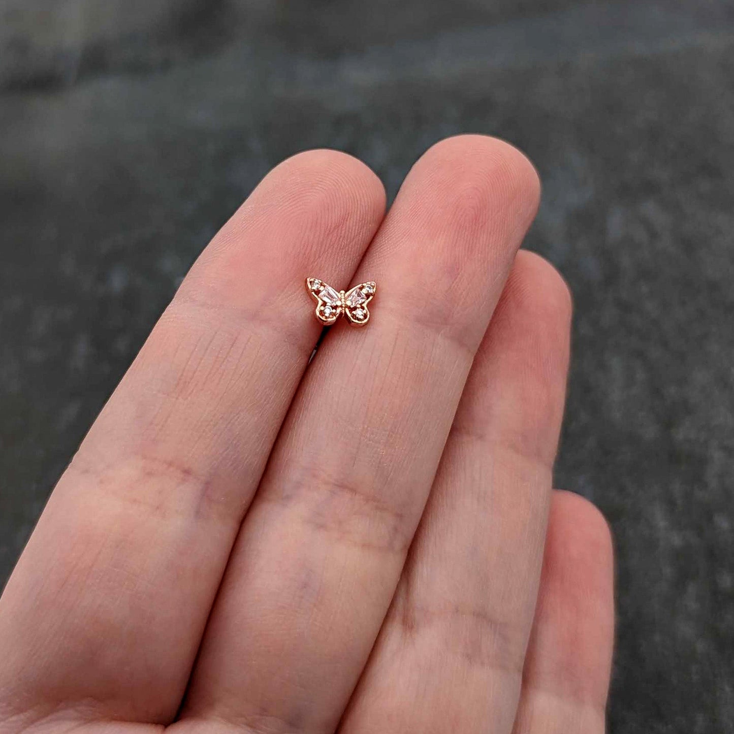 16G 5/16 Clear Gem Rose Gold Tone Opulent Butterfly Labret Tragus