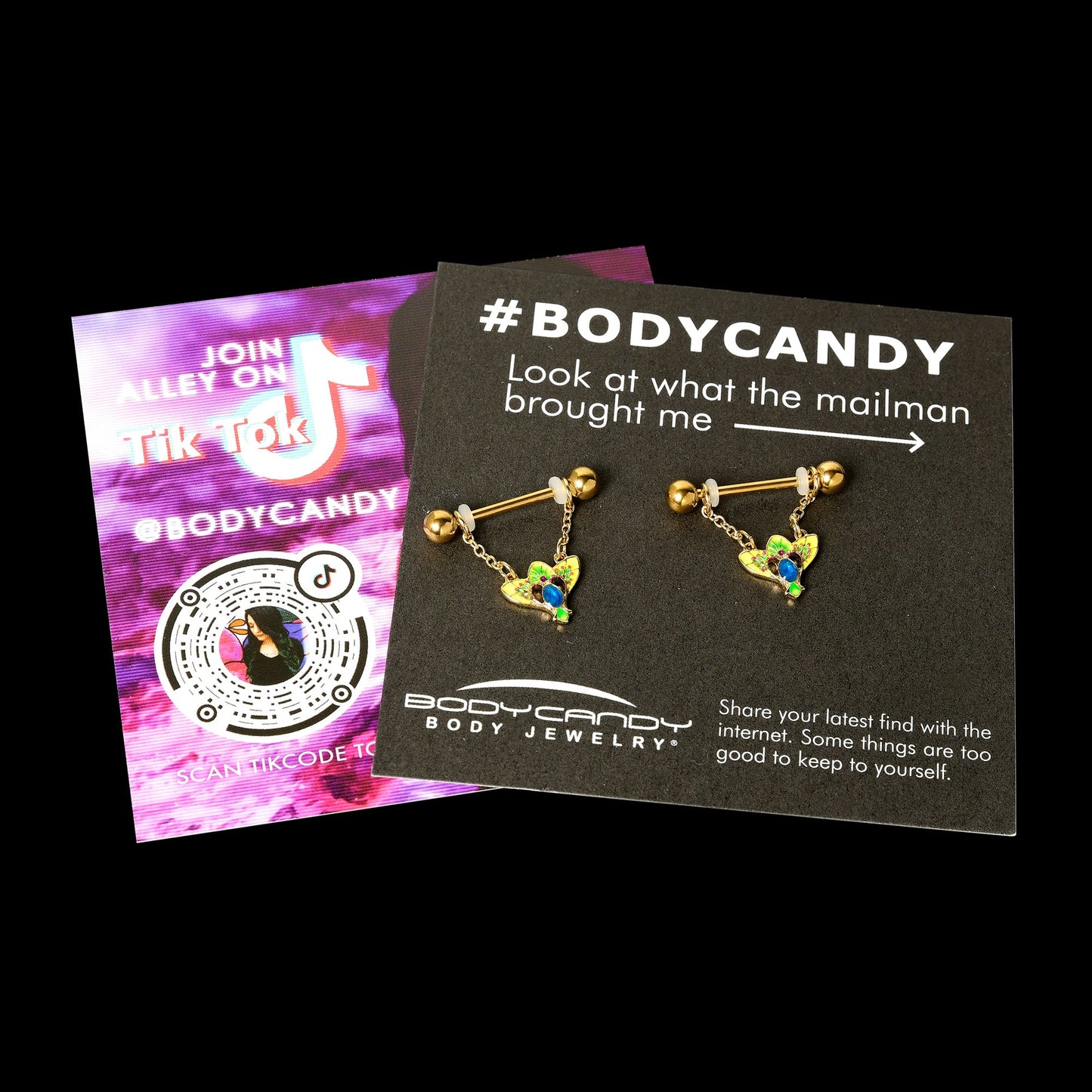 14G 9/16 Blue Gem Gold Hue Tropic Fan Chain Dangle Nipple Ring Set