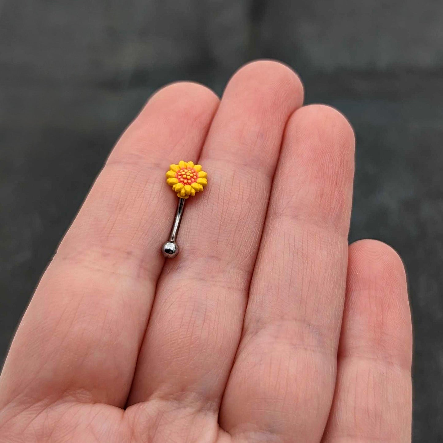 16G 5/16 Happy Sunflower Yellow Curved Eyebrow Ring