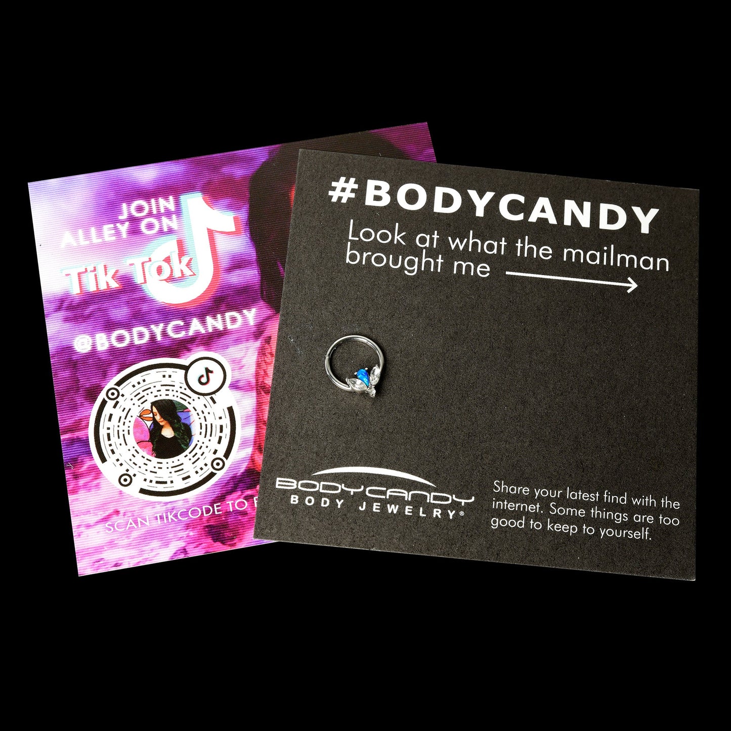 16G 3/8 Blue Faux Opal Style Flower Hinged Segment Ring