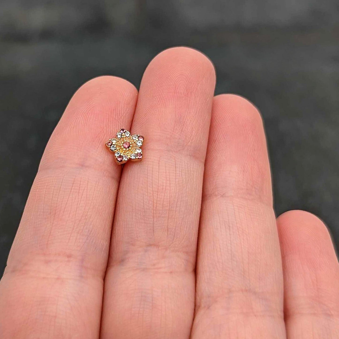 16G 5/16 Pink Gem Gold Tone Texture Star Labret Monroe Tragus