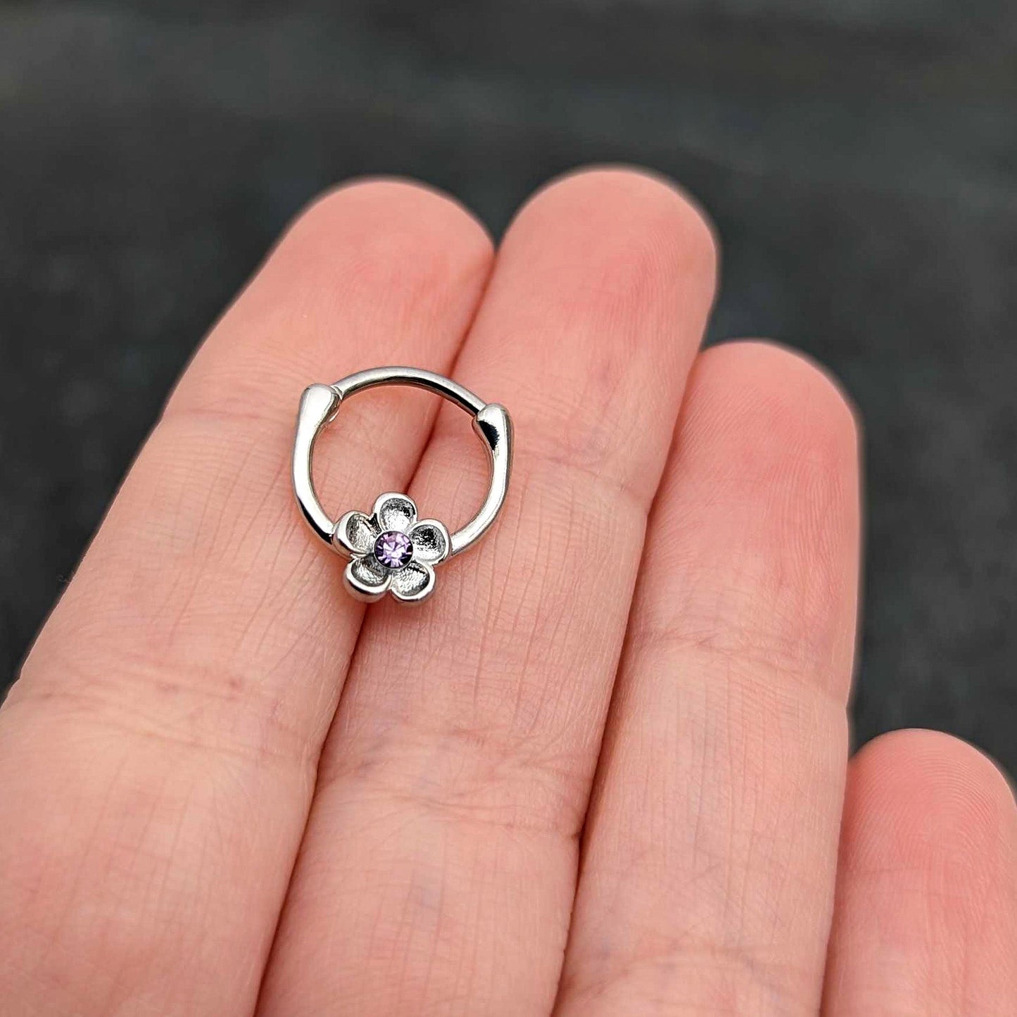 16G 5/16 Purple Gem Sweetheart Flower Cartilage Clicker