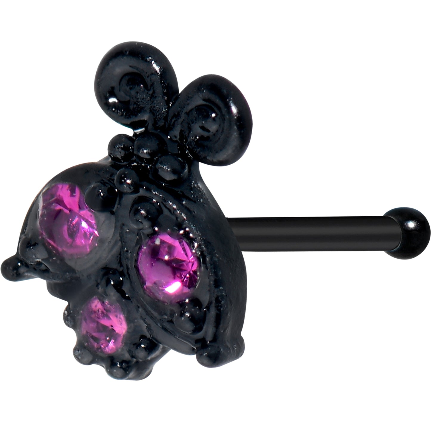 20G 1/4 Pink Gem Black Night Butterfly Nose Bone