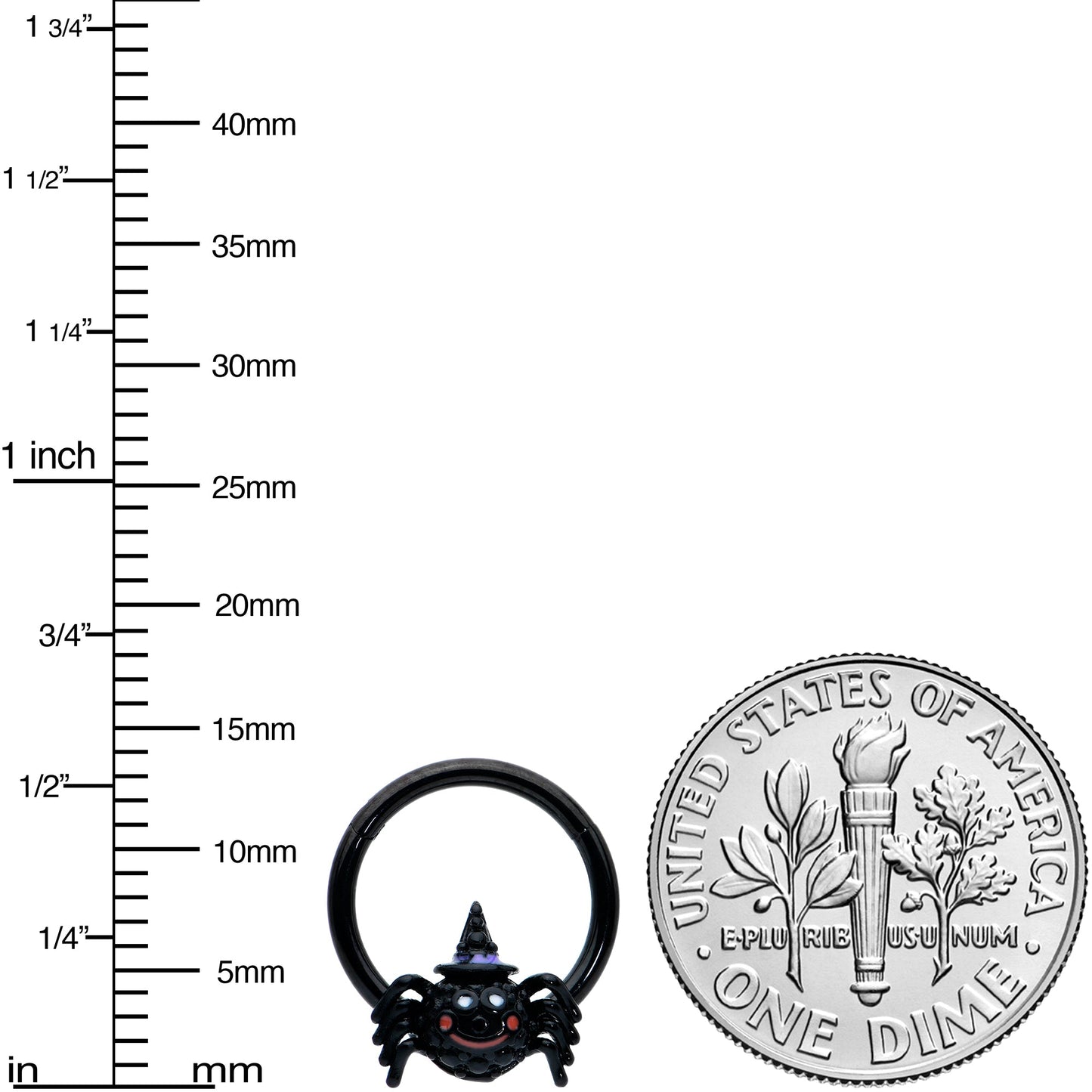 16G 3/8 Black Halloween Smiling Spider Witch Hinged Segment Ring