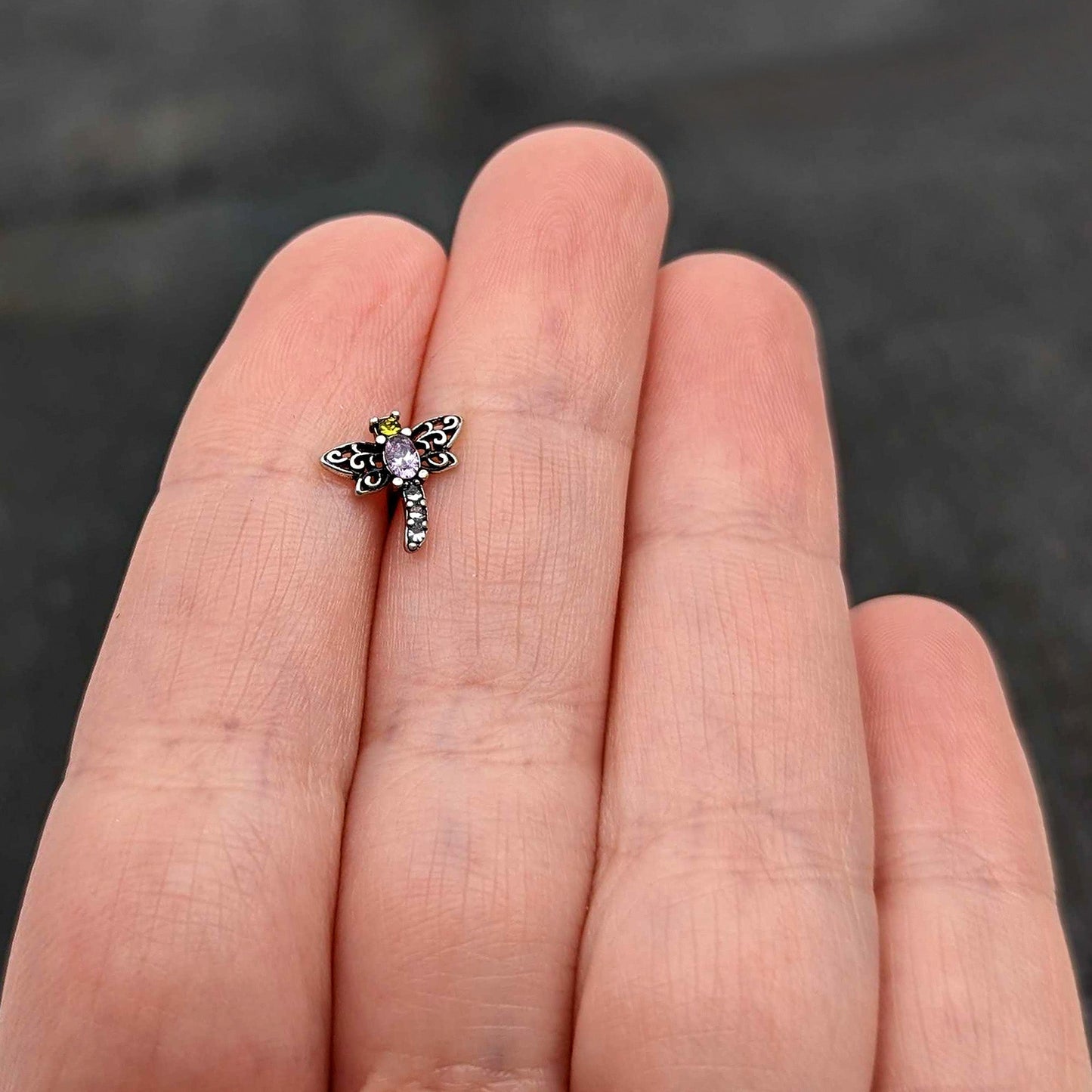 16G 5/16 Purple Yellow Gem Dragonfly Ornate Labret Monroe Tragus