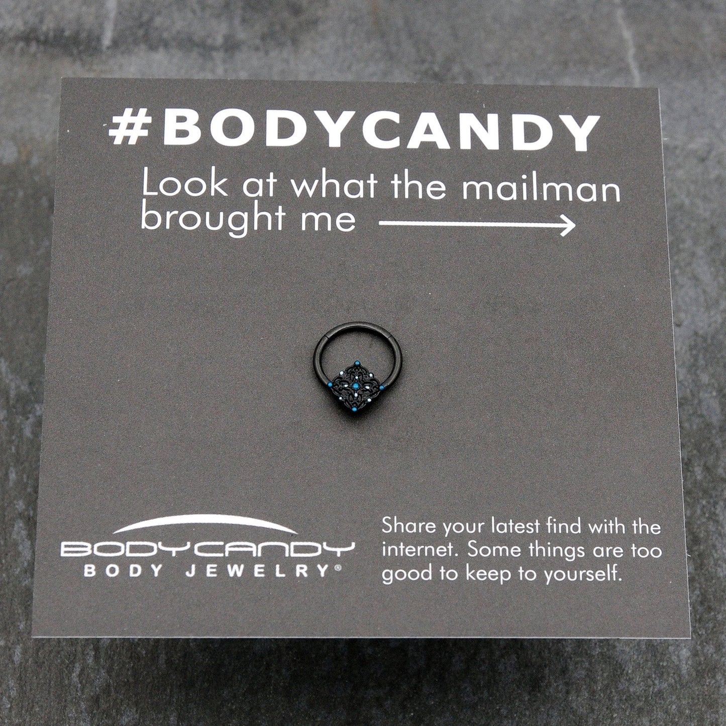 16G 3/8 Black Lacy Rhombus Blue Hinged Segment Ring