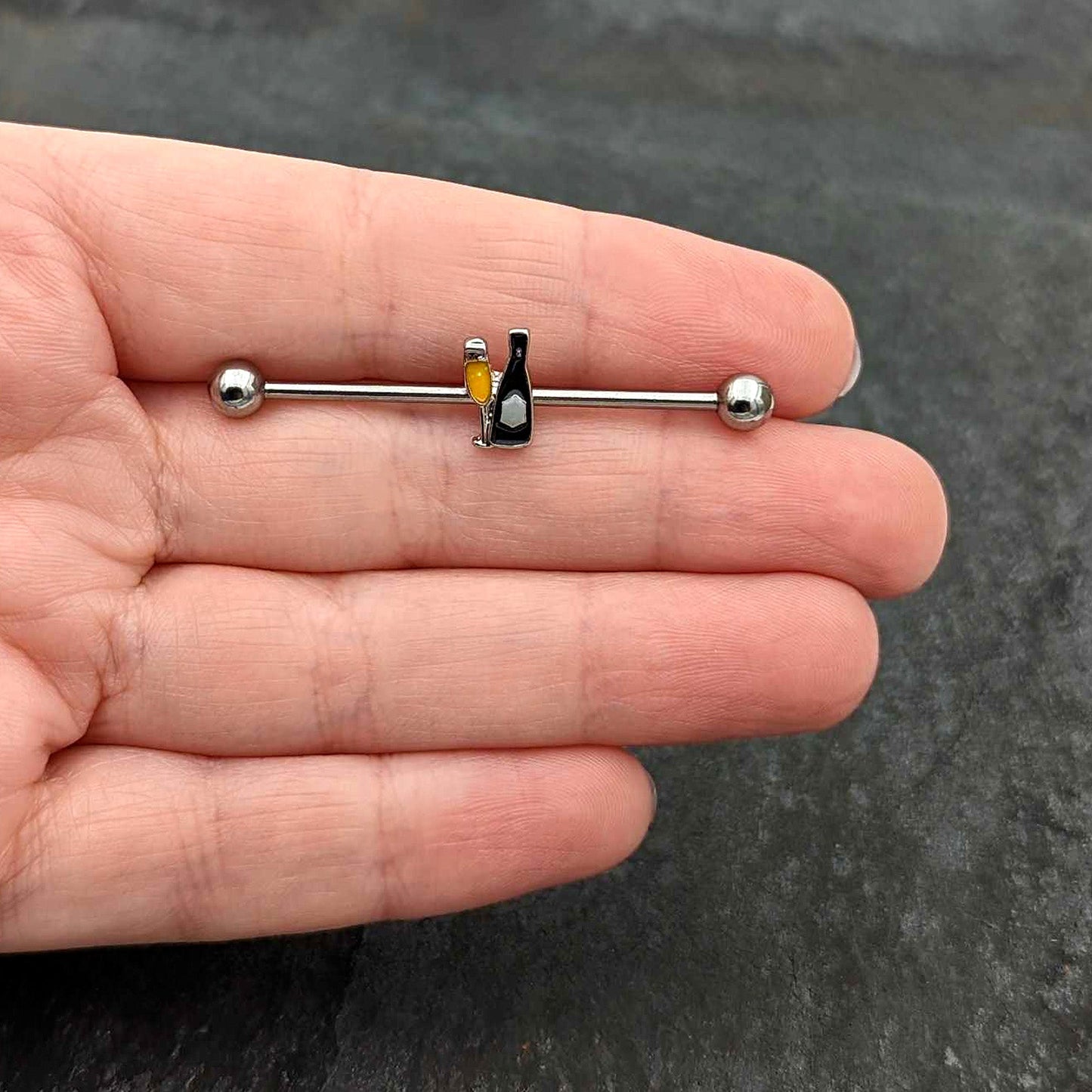 14G Champagne Bottle Flute Yellow Industrial Barbell 38mm