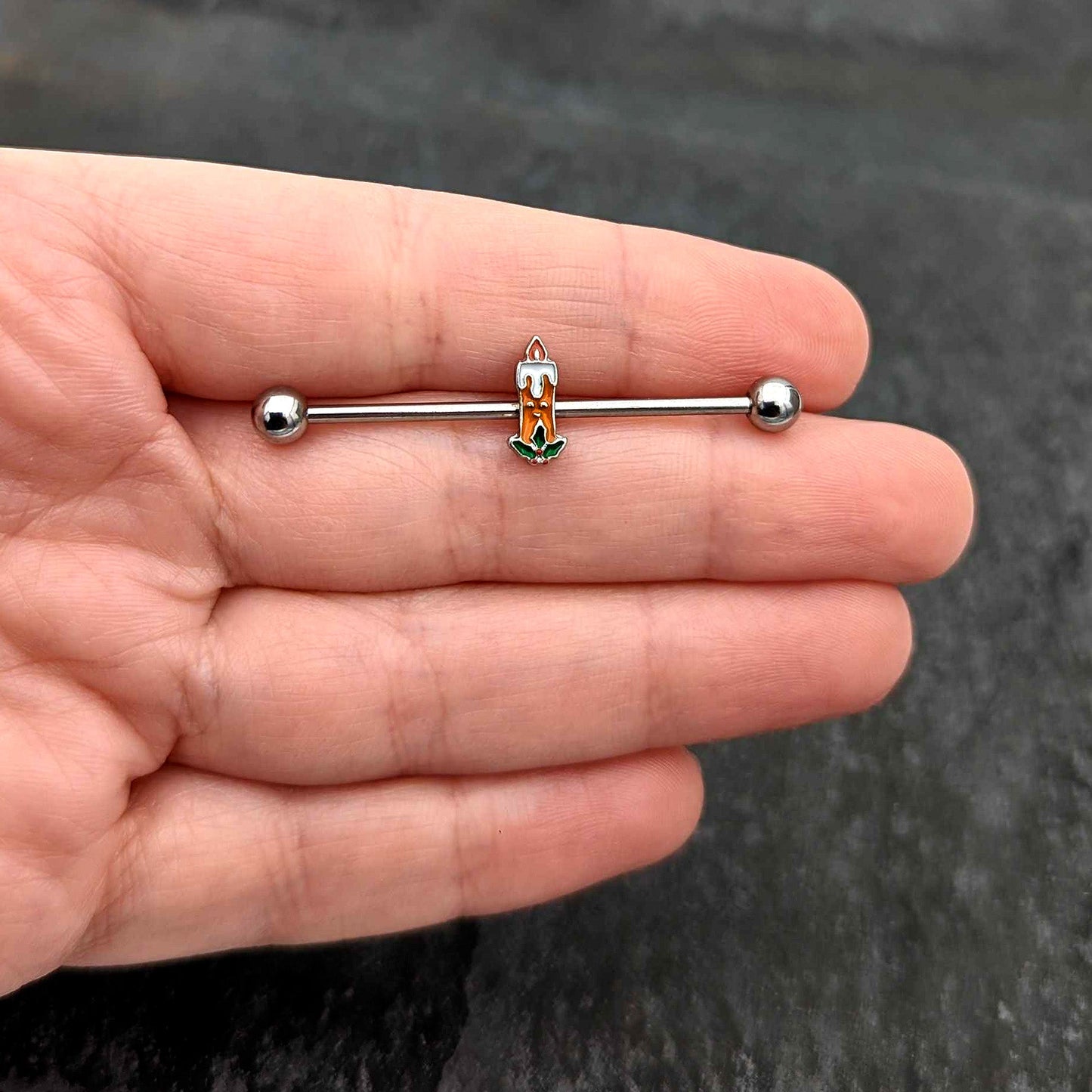 14G Sweet Christmas Holiday Candle Industrial Barbell 38mm