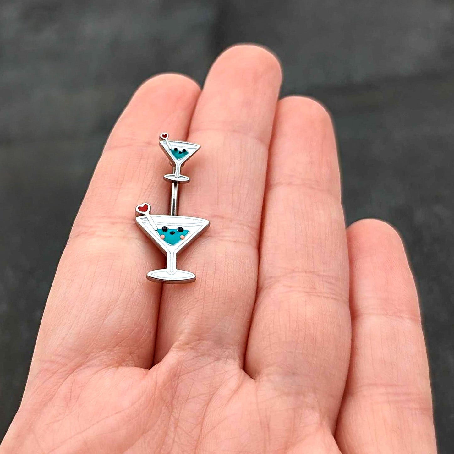 Sweet Martini Glass Heart Valentine New Years Double Mount Belly Ring