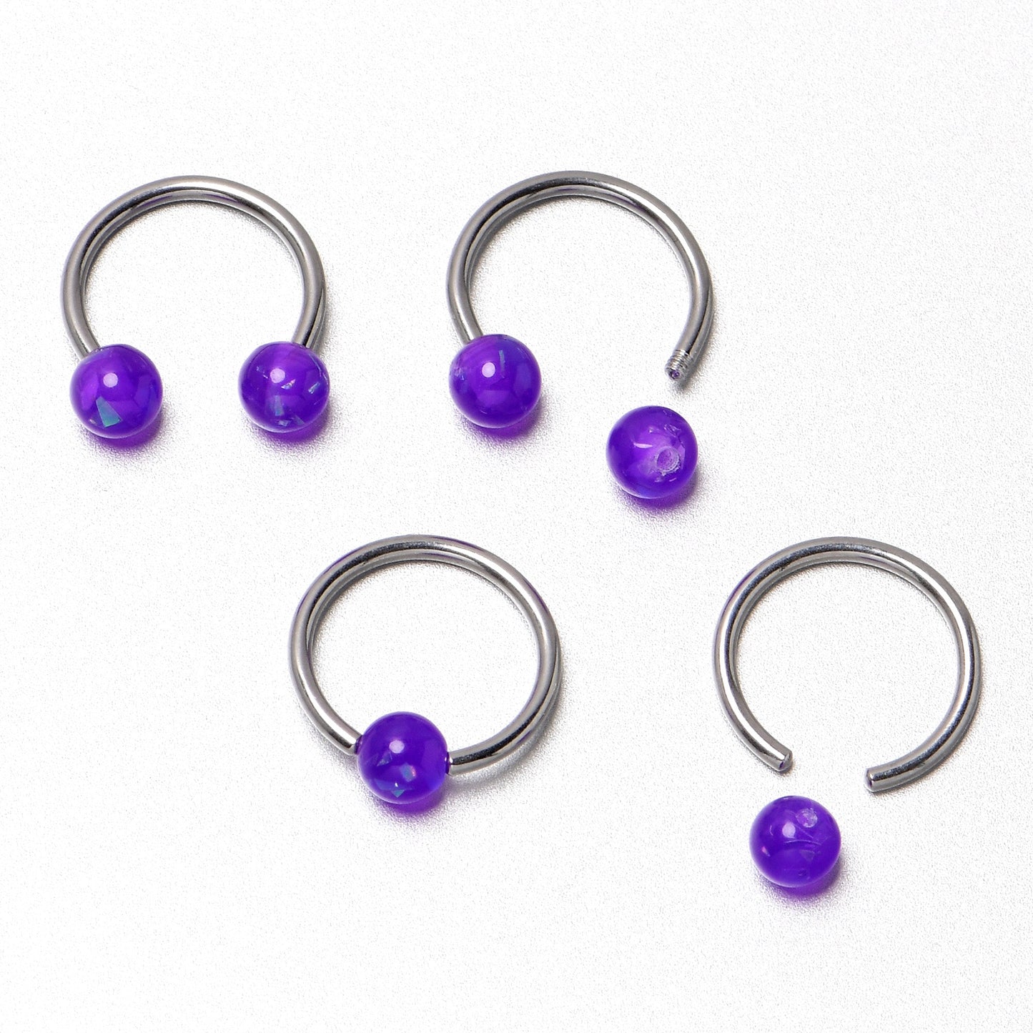 16G 3/8 Purple Faux Opal Horseshoe BCR Captive Ring Set of 4